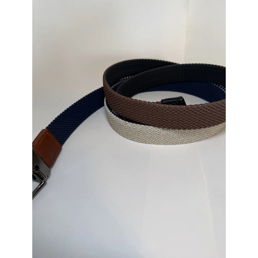 2- TOMMY BAHAMA MENS REVERSIBLE BELT | G13 L/XL (42-44) Stretch Black, Blue, Tan
